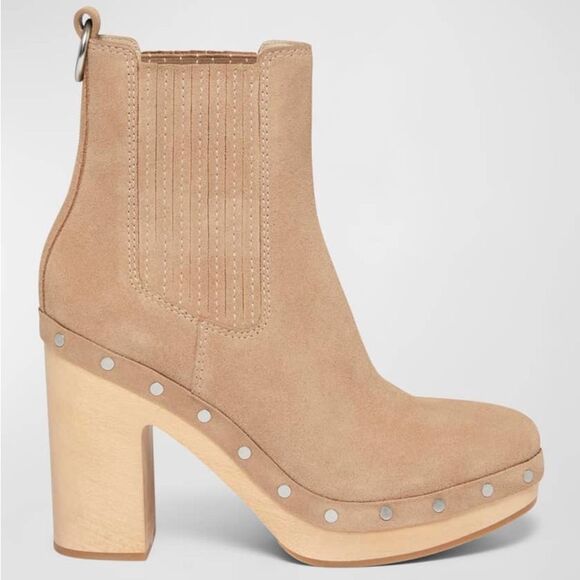 PAIGE Adina Platform Chelsea Boots in Tan Suede New Size 6